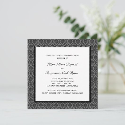 Elegant Damask Rehearsal Dinner Invitation Kaart (Staand voorkant)