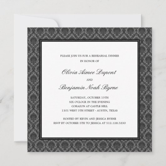 Elegant Damask Rehearsal Dinner Invitation Kaart (Voorkant)