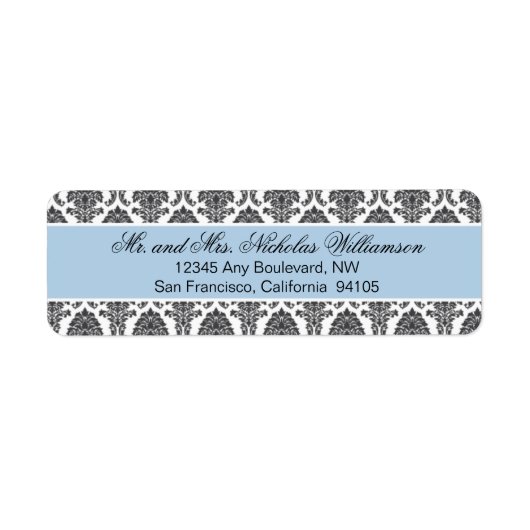 Elegant Damask Retouradres Label (blauw) (Voorkant)