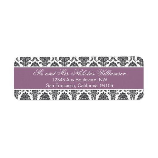 Elegant Damask Retouradres Label (paarse) (Voorkant)