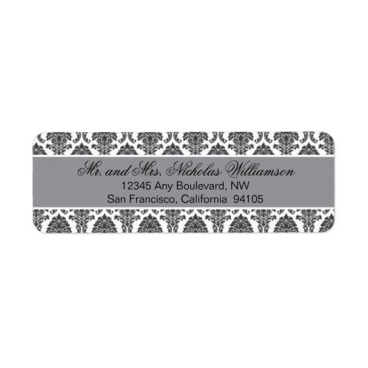 Elegant Damask Retouradres Label (zilver) (Voorkant)