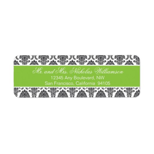 Elegant Damask Retouradreslabel (groene appel) Etiket (Voorkant)