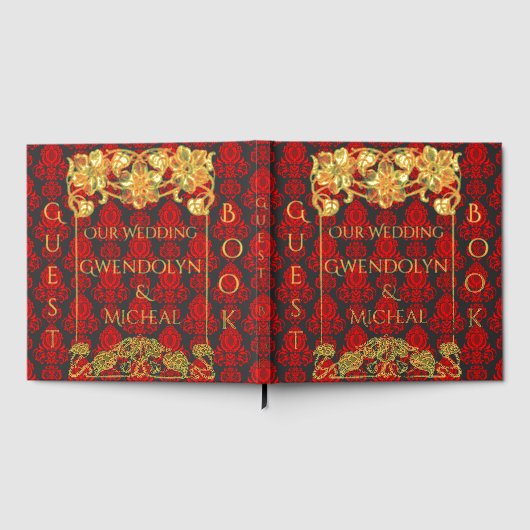 Elegant  Damask Rood Gastenboek (Volledig)