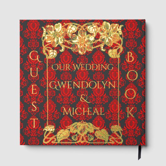Elegant  Damask Rood Gastenboek (Achterkant)
