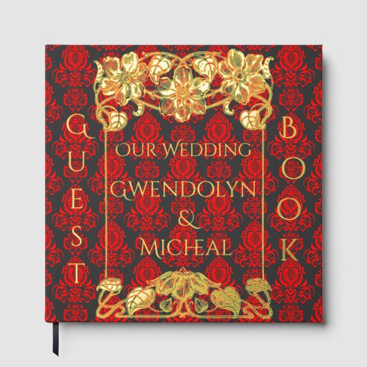 Elegant  Damask Rood Gastenboek (Voorkant)