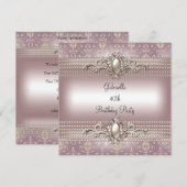Elegant Damask roze Cream Pearl Birthday Party Kaart (Voorkant / Achterkant)