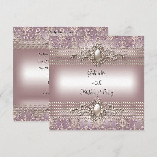 Elegant Damask roze Cream Pearl Birthday Party Kaart (Voorkant / Achterkant)