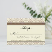 Elegant Damask RSVP-kaart (chocolade/crème) RSVP Kaartje (Staand voorkant)