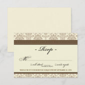 Elegant Damask RSVP-kaart (chocolade/crème) RSVP Kaartje (Voorkant / Achterkant)