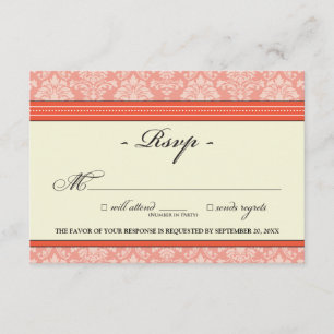 Elegant Damask RSVP-kaart (koraal) RSVP Kaartje