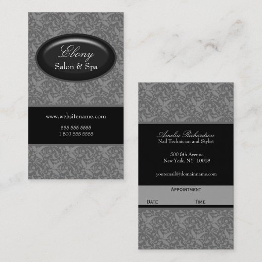 Elegant Damask Salon Gray Afsprakenkaartje (Voorkant / Achterkant)