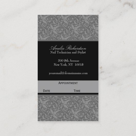 Elegant Damask Salon Gray Afsprakenkaartje (Achterkant)