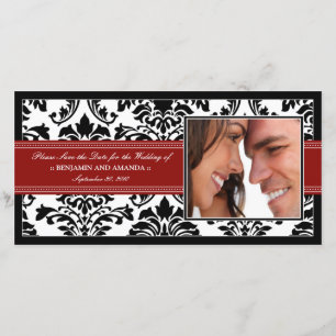 Elegant Damask Save-the-Date Fotokaart: rood Save The Date