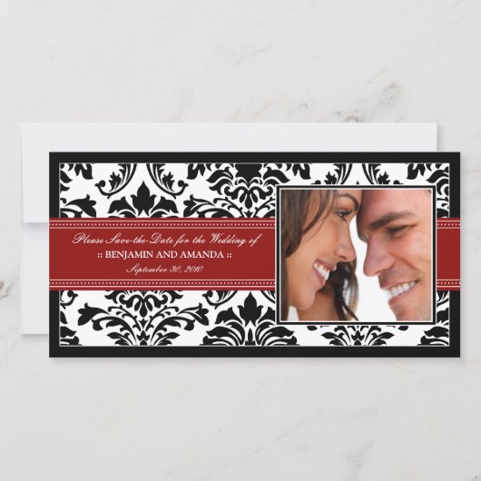 Elegant Damask Save-the-Date Fotokaart: rood Save The Date (Voorkant)