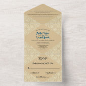 Elegant  Damask Script beige Classic Weddenschap All In One Uitnodiging (Binnen)