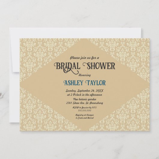 Elegant Damask Script Classic Vrijgezellenfeest Kaart (Voorkant)