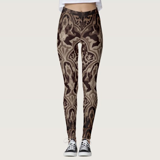 Elegant Damask sepia patroon Leggings (Voorkant)