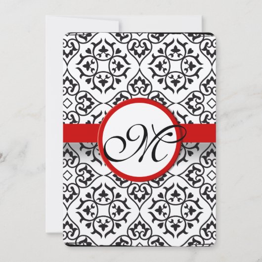 Elegant Damask Side Borders Red Trim Wedding Kaart (Voorkant)