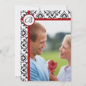 Elegant Damask Side Borders Red Trim Wedding Kaart (Voorkant)