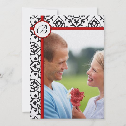 Elegant Damask Side Borders Red Trim Wedding Kaart (Voorkant)