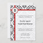 Elegant Damask Side Borders Red Trim Wedding Kaart (Voorkant)