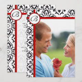 Elegant Damask Side Borders Red Trim Wedding Kaart (Voorkant / Achterkant)