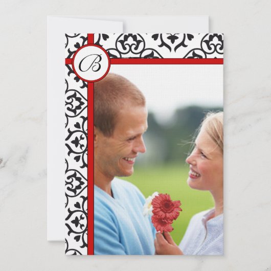 Elegant Damask Side Borders Red Trim Wedding Kaart (Voorkant)