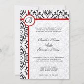 Elegant Damask Side Borders Red Trim Wedding Kaart (Voorkant)