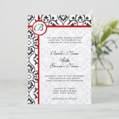 Elegant Damask Side Borders Red Trim Wedding Kaart (Staand voorkant)