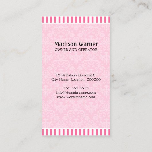 Elegant Damask Silhouette Cupcake Visitekaartje (Achterkant)