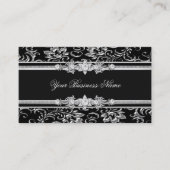 Elegant Damask Silver Black Jewel Look Afbeelding Visitekaartje (Voorkant)