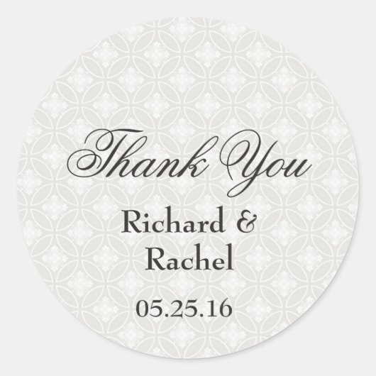 Elegant Damask Silver en White Hartelijk dank Ronde Sticker (Voorkant)
