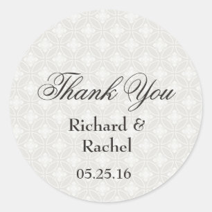 Elegant Damask Silver en White Hartelijk dank Ronde Sticker