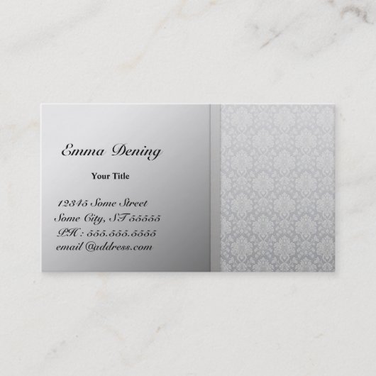 Elegant Damask Silver Visitekaartje (Voorkant)