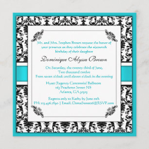 Elegant Damask Swirl Invite [Blauwgroen] Kaart