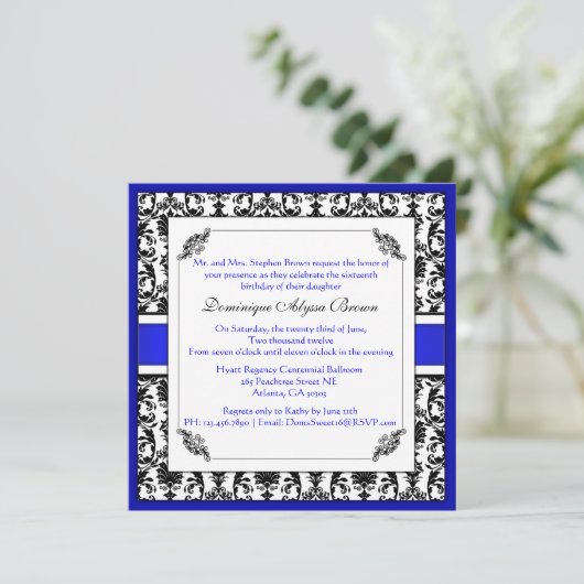 Elegant Damask Swirl Invite [Blue] Kaart (Staand voorkant)