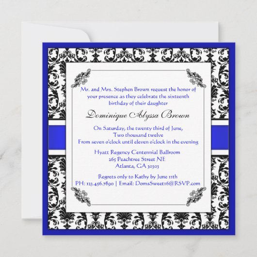 Elegant Damask Swirl Invite [Blue] Kaart (Voorkant)