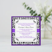 Elegant Damask Swirl Invite [Paars] Kaart (Staand voorkant)