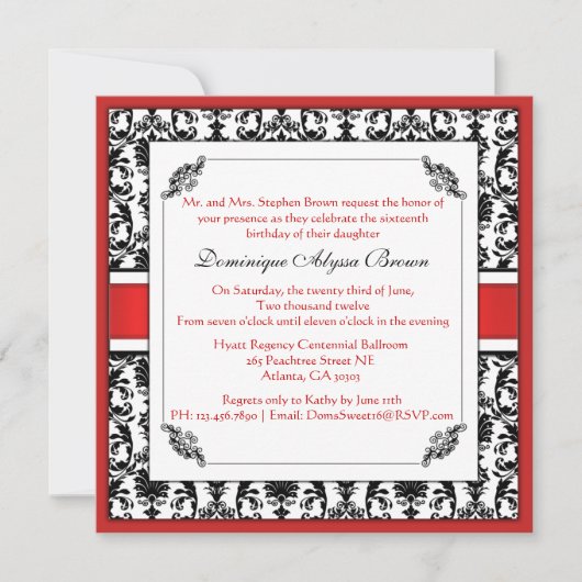 Elegant Damask Swirl Invite [Red] Kaart (Voorkant)