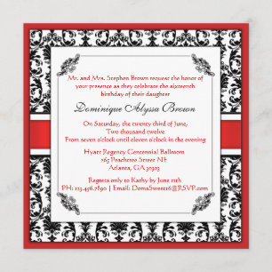 Elegant Damask Swirl Invite [Red] Kaart