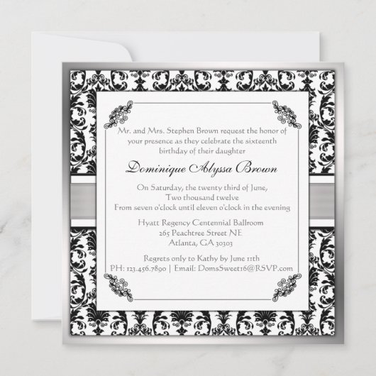 Elegant Damask Swirl Invite [Silver] Kaart (Voorkant)