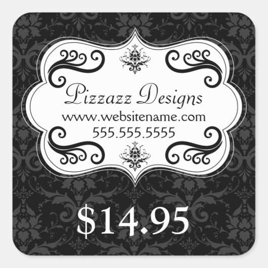 Elegant Damask Swirls Prijs Label (Voorkant)