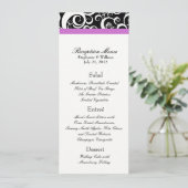 Elegant Damask Swirls Reception Menu in Paars (Staand voorkant)
