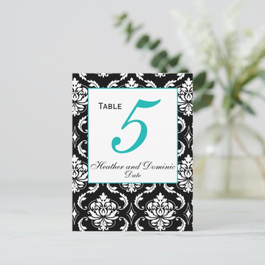 Elegant Damask Trouwtafel Nummer Kaart 1 (Staand voorkant)