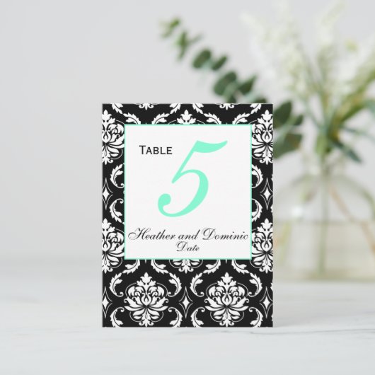 Elegant Damask Trouwtafel Nummer Kaart 2 (Staand voorkant)