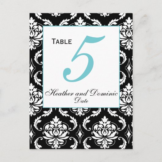 Elegant Damask Trouwtafel Nummer Kaart 3 (Voorkant)