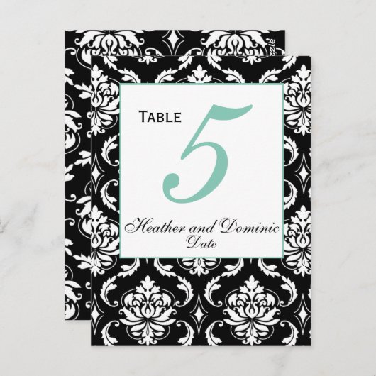Elegant Damask Trouwtafel Nummer Kaart 4 (Voorkant / Achterkant)