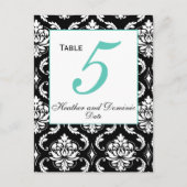 Elegant Damask Trouwtafel Nummer Kaart 5 (Voorkant)