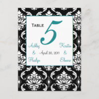 Elegant Damask Trouwtafel Nummer Kaart Jade