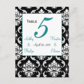 Elegant Damask Trouwtafel Nummer Kaart Jade (Voorkant)
